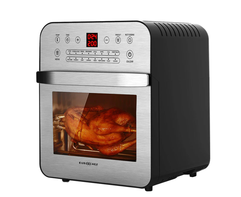 EUROCHEF 16L Digital Air Fryer Electric Airfryer Rotisserie Large Big Dry Cooker, Silver