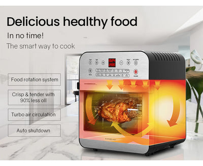 EUROCHEF 16L Digital Air Fryer Electric Airfryer Rotisserie Large Big Dry Cooker, Silver