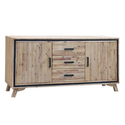 Buffet Sideboard in Silver Brush Colour with Solid Acacia & Veneer Wooden Frame Storage Cabinet with Drawers