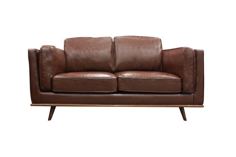 2 Seater Faux Leather Sofa Brown Modern Lounge Set for Living Room Couch with Wooden Frame