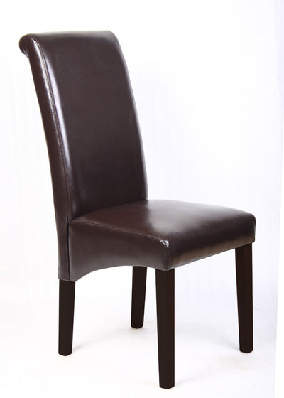 2x Wooden Frame Brown Leatherette Dining Chairs with Solid Pine Legs