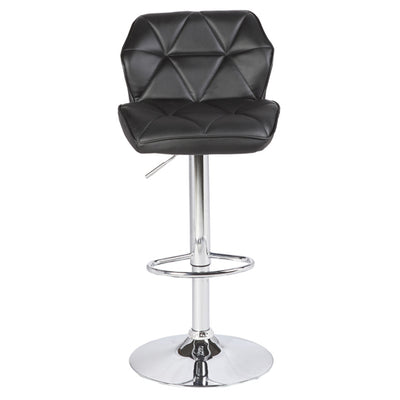 2X Black Bar Stools Faux Leather Mid High Back Adjustable Crome Base Gas Lift Swivel Chairs