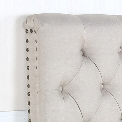 Bed Head King Size French Provincial Headboard Upholsterd Fabric Beige