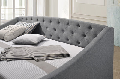 Daybed with trundle bed frame fabric upholstery - grey