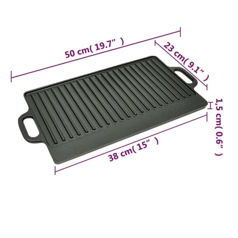 vidaXL Grill Platter Cast Iron Reversible 50x23 cm