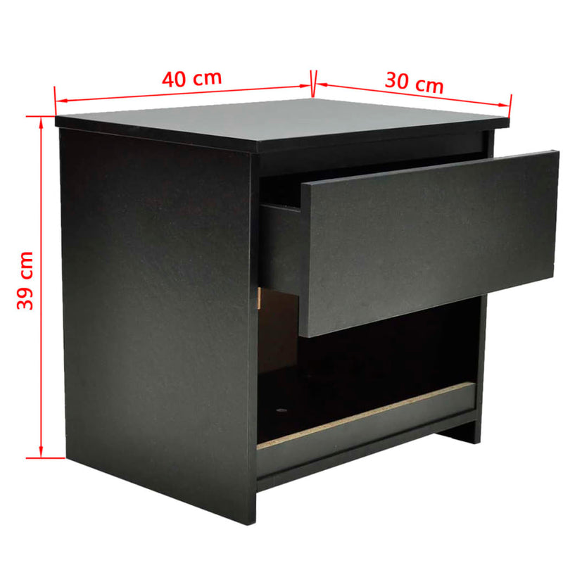 vidaXL Nightstand with One-Drawer Black 2 pcs