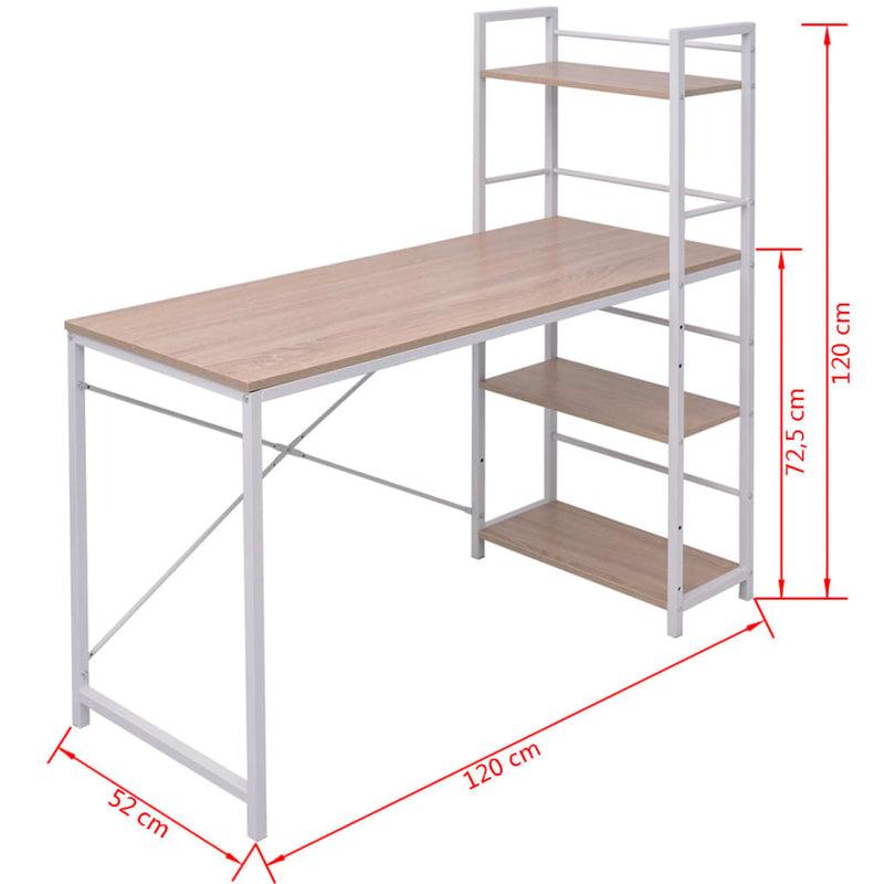 vidaXL Desk with 4-Tier Bookcase Oak