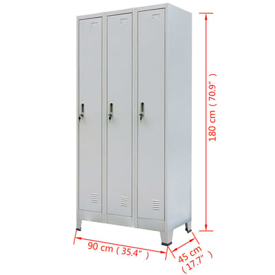 vidaXL Locker Cabinet with 3 Compartments Steel 90x45x180 cm Grey