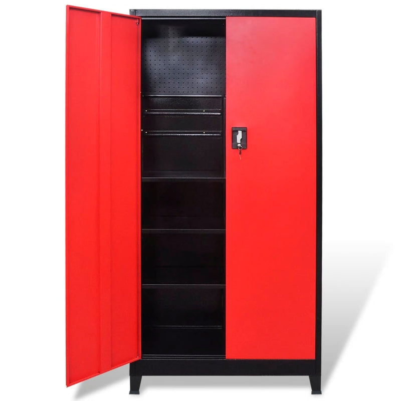 vidaXL Tool Cabinet with 2 Doors Steel 90x40x180 cm Black and Red