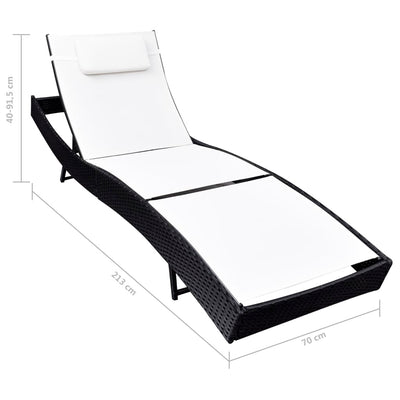 vidaXL Sun Lounger Poly Rattan Black