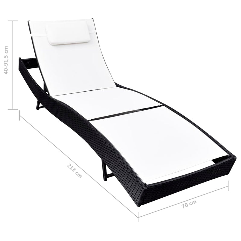 vidaXL Sun Lounger Poly Rattan Black
