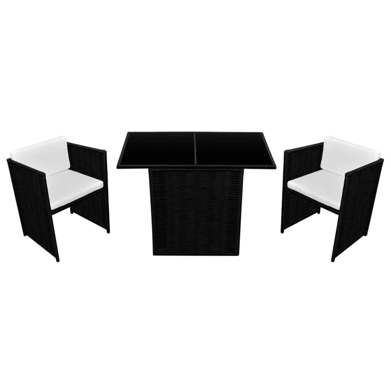 vidaXL 3 Piece Bistro Set with Cushions Poly Rattan Black