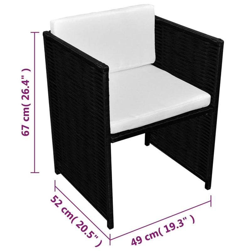vidaXL 3 Piece Bistro Set with Cushions Poly Rattan Black
