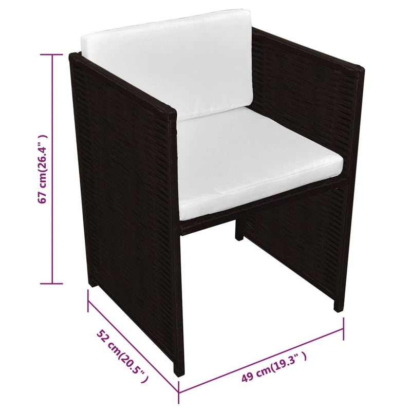 vidaXL 3 Piece Bistro Set with Cushions Poly Rattan Black