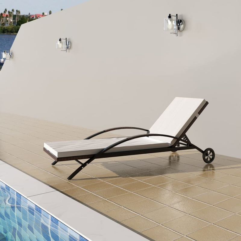 vidaXL Sun Lounger with Cushion & Wheels Poly Rattan Anthracite