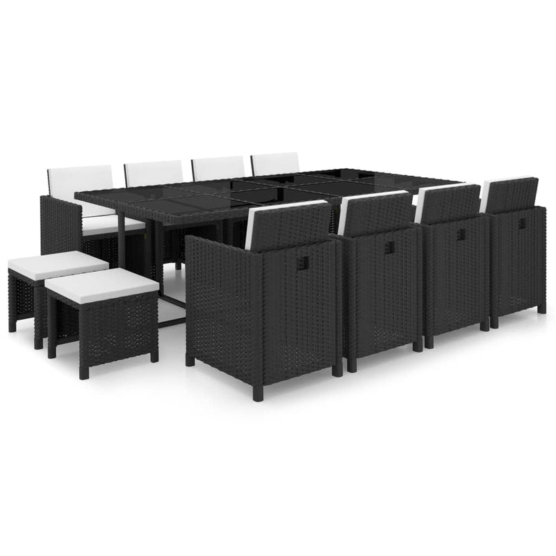 vidaXL 13 Piece Outdoor Dining Set with Cushions Poly Rattan Brown
