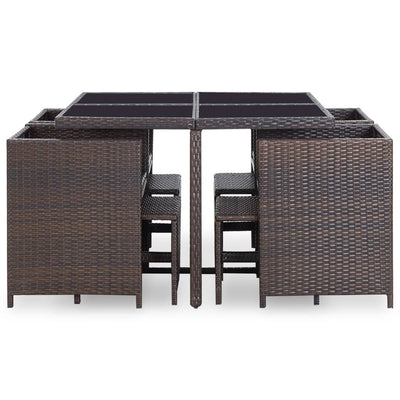 vidaXL 9 Piece Outdoor Dining Set with Cushions Poly Rattan Brown
