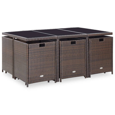 vidaXL 11 Piece Outdoor Dining Set with Cushions Poly Rattan Brown