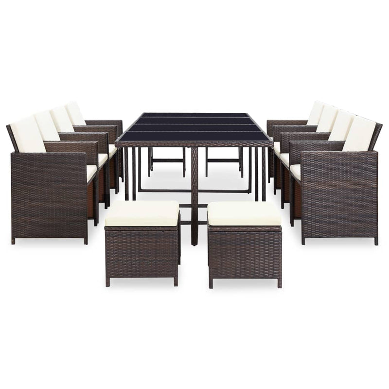vidaXL 13 Piece Outdoor Dining Set with Cushions Poly Rattan Brown