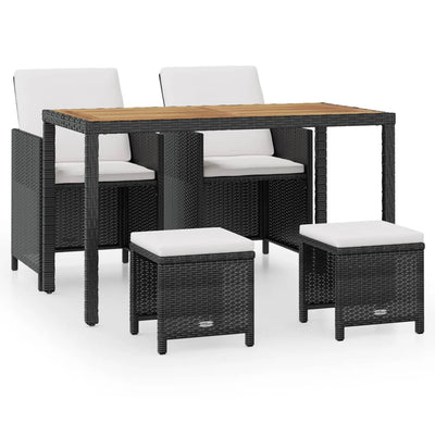 vidaXL 5 Piece Outdoor Dining Set Poly Rattan and Acacia Wood Black