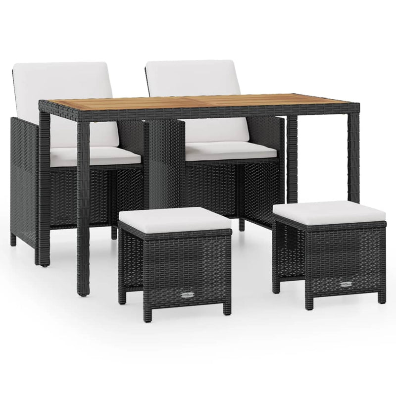 vidaXL 5 Piece Outdoor Dining Set Poly Rattan and Acacia Wood Black