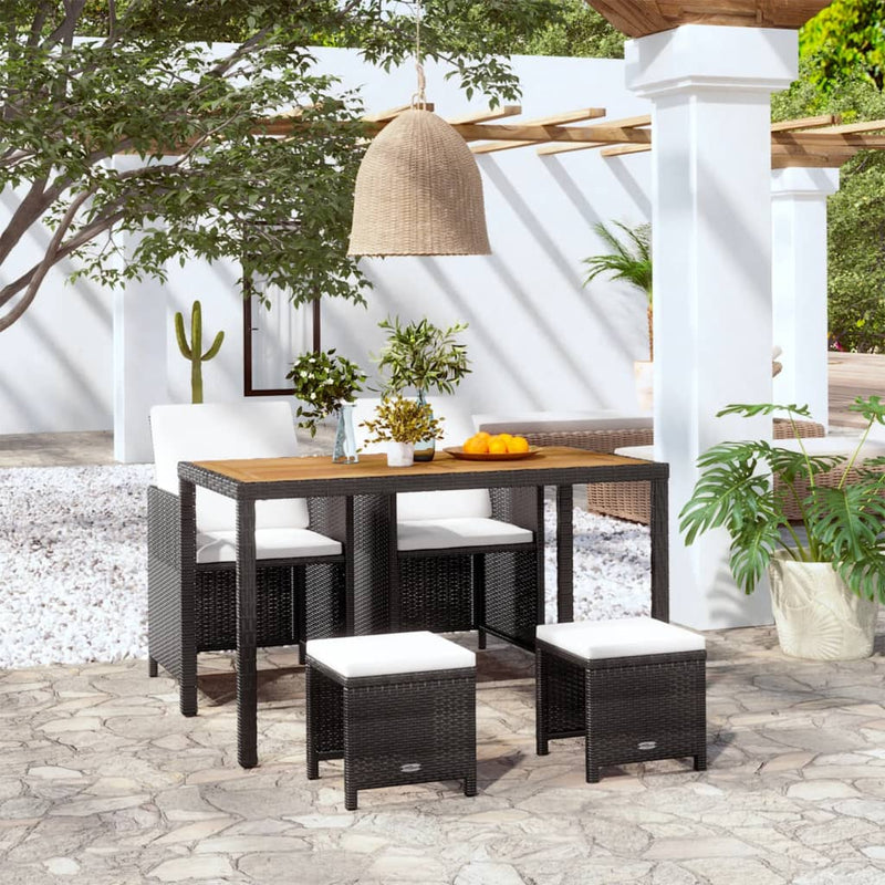 vidaXL 5 Piece Outdoor Dining Set Poly Rattan and Acacia Wood Black