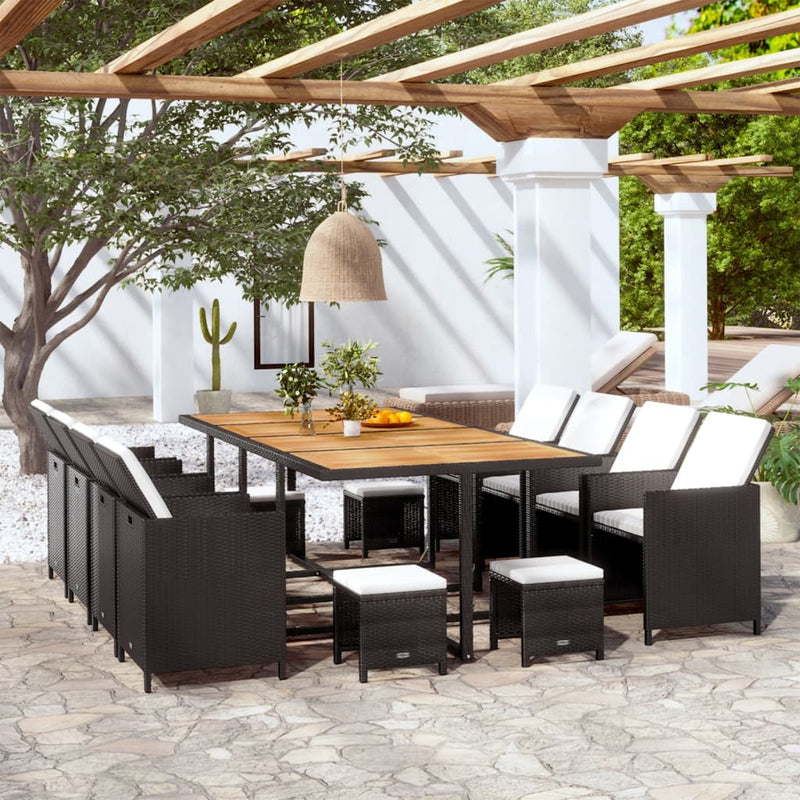 vidaXL 13 Piece Outdoor Dining Set Poly Rattan and Acacia Wood Black