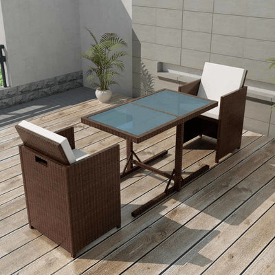 vidaXL 3 Piece Bistro Set with Cushions Poly Rattan Beige