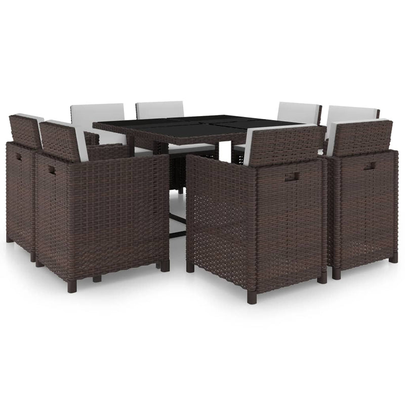vidaXL 9 Piece Outdoor Dining Set with Cushions Poly Rattan Beige