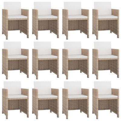 vidaXL 13 Piece Outdoor Dining Set with Cushions Poly Rattan Beige