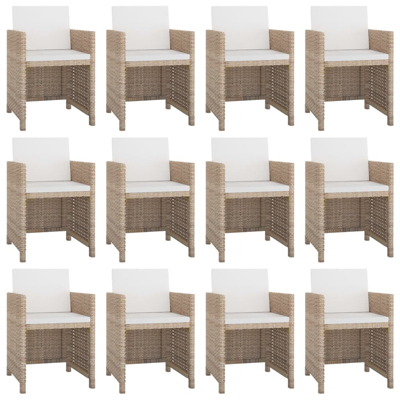 vidaXL 13 Piece Outdoor Dining Set with Cushions Poly Rattan Beige