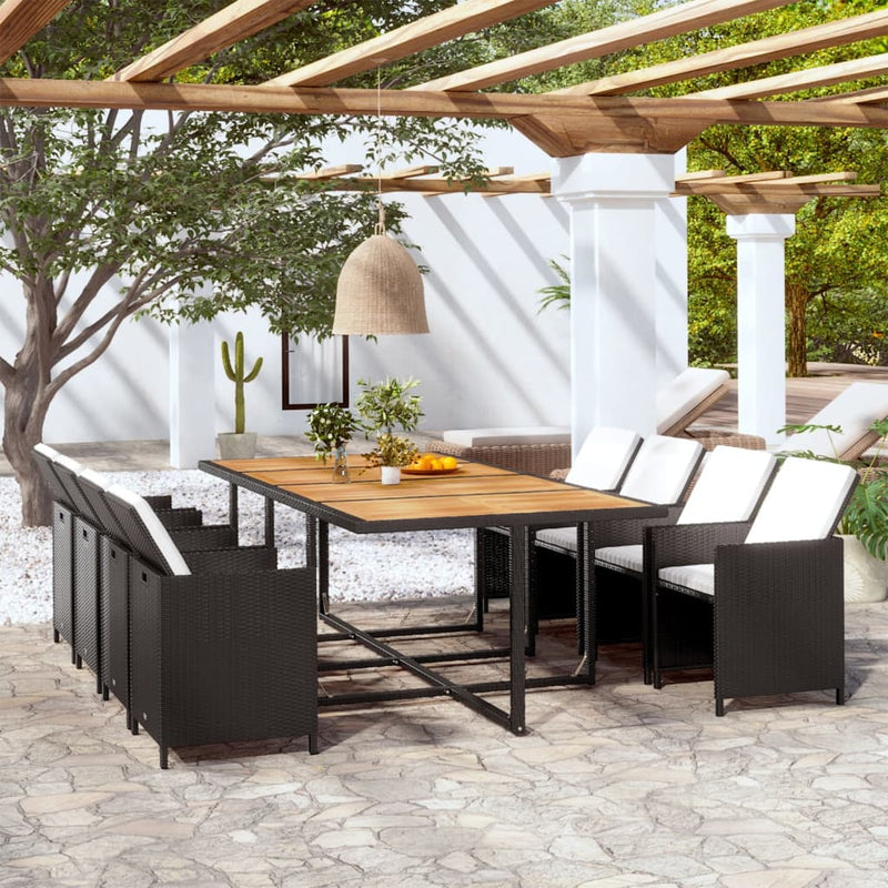 vidaXL 13 Piece Outdoor Dining Set with Cushions Poly Rattan Black