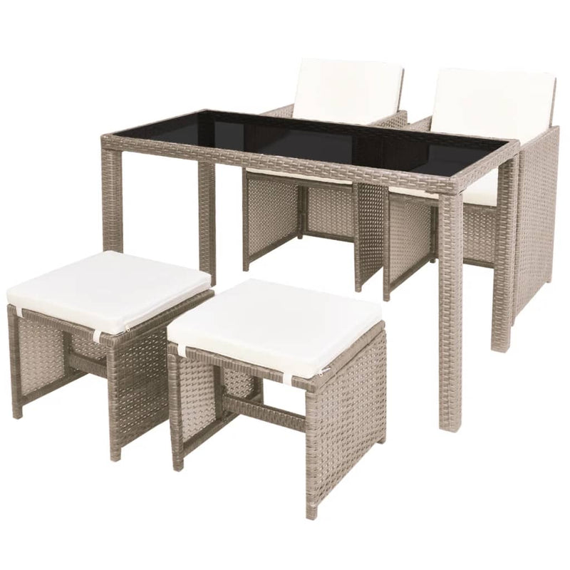 vidaXL 5 Piece Outdoor Dining Set with Cushions Poly Rattan Beige