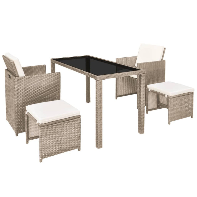 vidaXL 5 Piece Outdoor Dining Set with Cushions Poly Rattan Beige