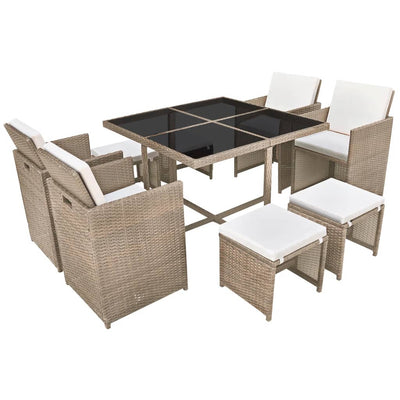 vidaXL 9 Piece Outdoor Dining Set with Cushions Poly Rattan Beige