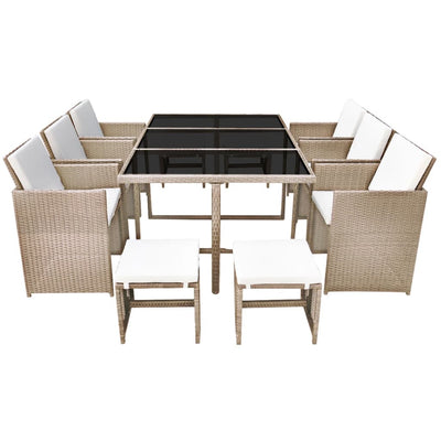 vidaXL 11 Piece Outdoor Dining Set with Cushions Poly Rattan Beige