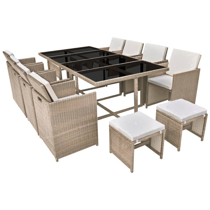 vidaXL 13 Piece Outdoor Dining Set with Cushions Poly Rattan Beige