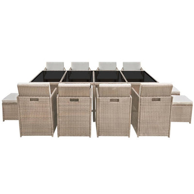 vidaXL 13 Piece Outdoor Dining Set with Cushions Poly Rattan Beige