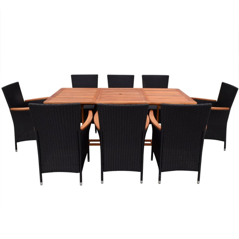 vidaXL 9 Piece Outdoor Dining Set with Cushions Poly Rattan Black