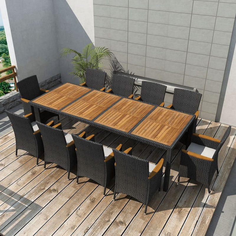 vidaXL 11 Piece Outdoor Dining Set with Cushions Poly Rattan Black