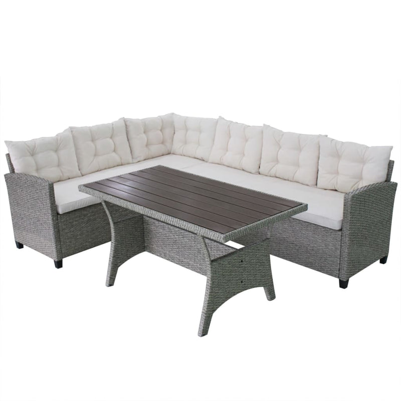 vidaXL 3 Piece Garden Lounge Set with Cushions Poly Rattan Grey