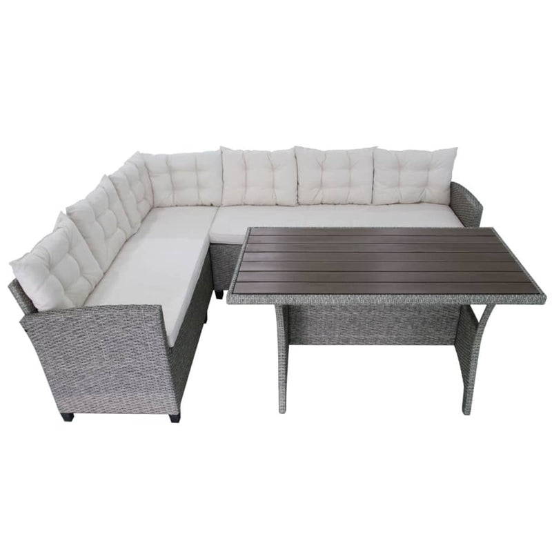 vidaXL 3 Piece Garden Lounge Set with Cushions Poly Rattan Grey