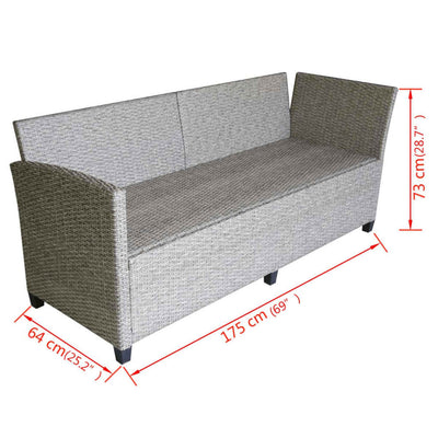 vidaXL 3 Piece Garden Lounge Set with Cushions Poly Rattan Grey