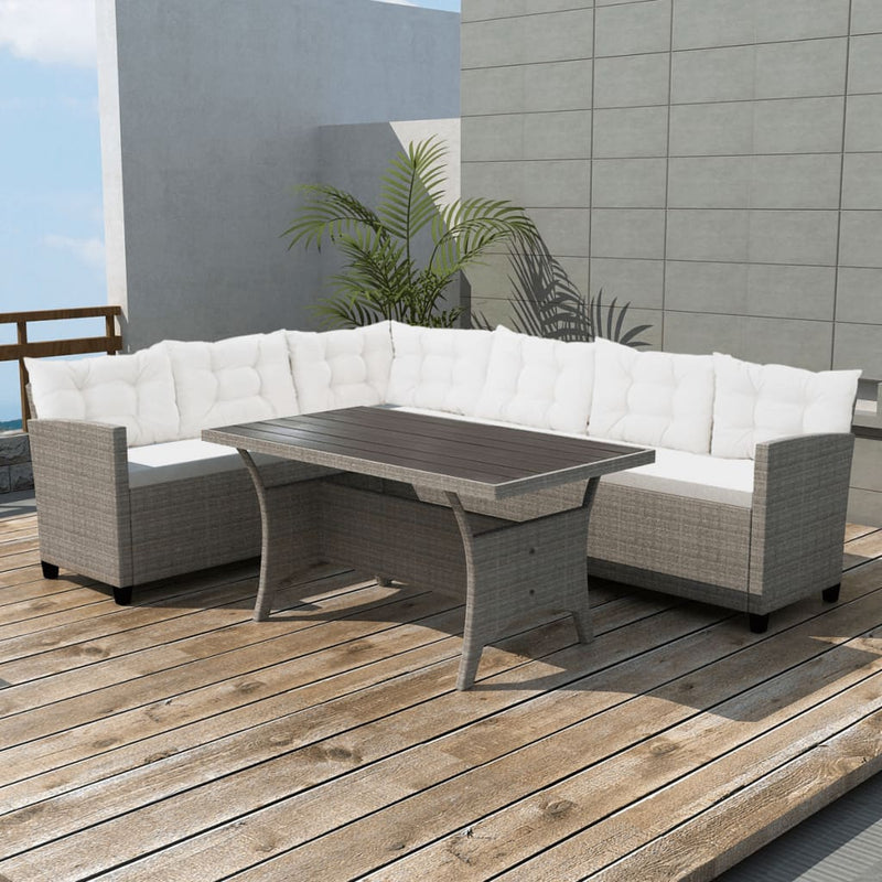 vidaXL 3 Piece Garden Lounge Set with Cushions Poly Rattan Grey