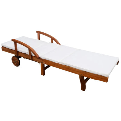 vidaXL Sun Lounger with Cushion Solid Acacia Wood