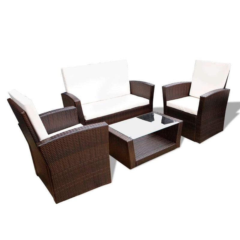 vidaXL 4 Piece Garden lounge set with Cushions Poly Rattan Black