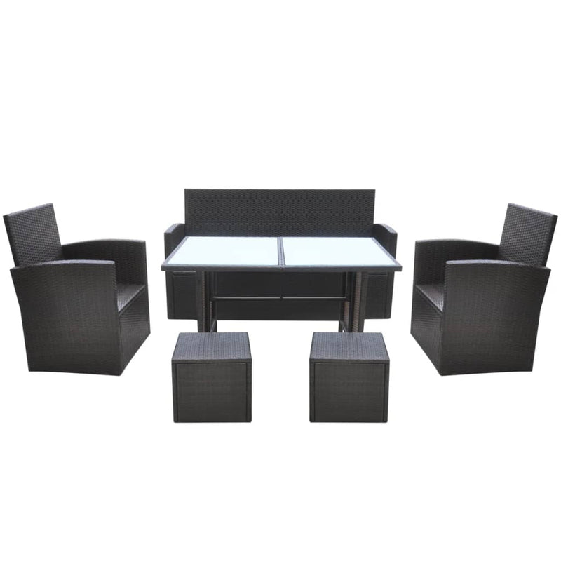 vidaXL 6 Piece Outdoor Dining Set with Cushions Poly Rattan Black