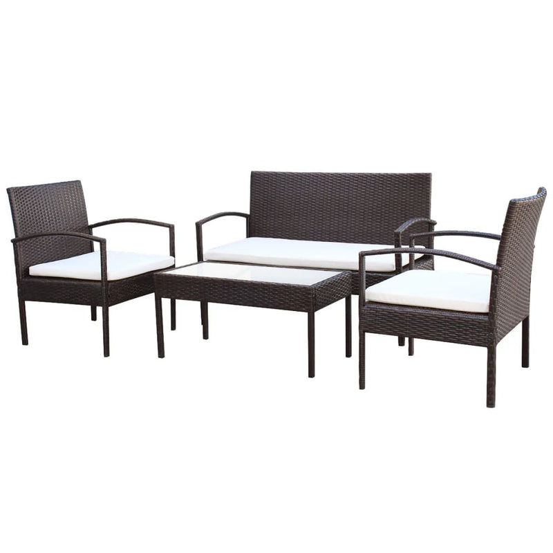 vidaXL 4 Piece Garden Lounge Set with Cushions Poly Rattan Black