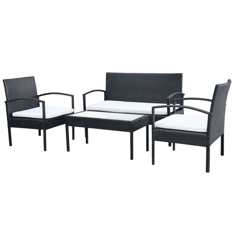 vidaXL 4 Piece Garden Lounge Set with Cushions Poly Rattan Black