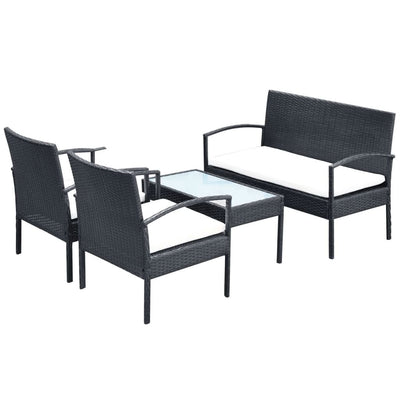 vidaXL 4 Piece Garden Lounge Set with Cushions Poly Rattan Black